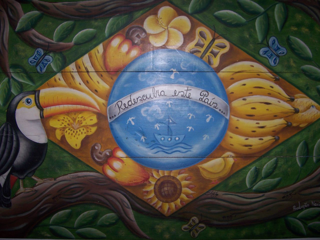 Brasilienflagge auf Holz gemalt (Foto: Birgit Hartmeyer)