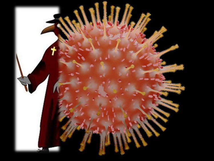 Coronavirus und Pestarzt (beide Fotos von Pixaby)