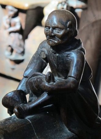 Wenn ich das miesepetrige Gesicht sehe fällt mir Nietzsche ein ... Erlöster müssten mir seine Jünger aussehen - Aus einem Chorgestühl in der Abbaye de Fontenay (Foto FJ Illhardt)